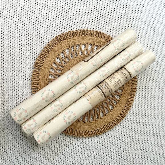 Vintage Collins Aikman Wallcoverings Sitting Bird Floral Wreath 2.5 Bolts Rolls - Picture 6 of 7